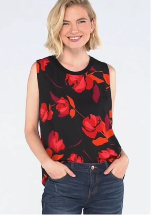 CAbi Tops - Cabi 4552 Complete Top Red Flowers on Black